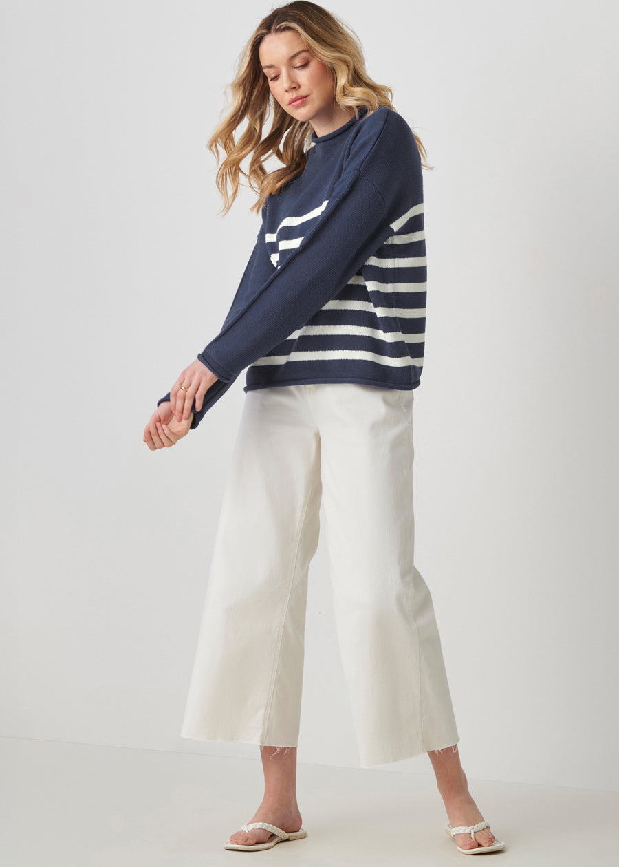 Cotton Blend Funnel Neck Sweater