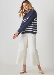 Cotton Blend Funnel Neck Sweater
