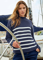 Cotton Blend Funnel Neck Sweater