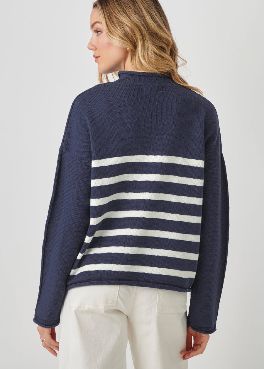 Cotton Blend Funnel Neck Sweater