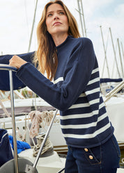 Cotton Blend Funnel Neck Sweater