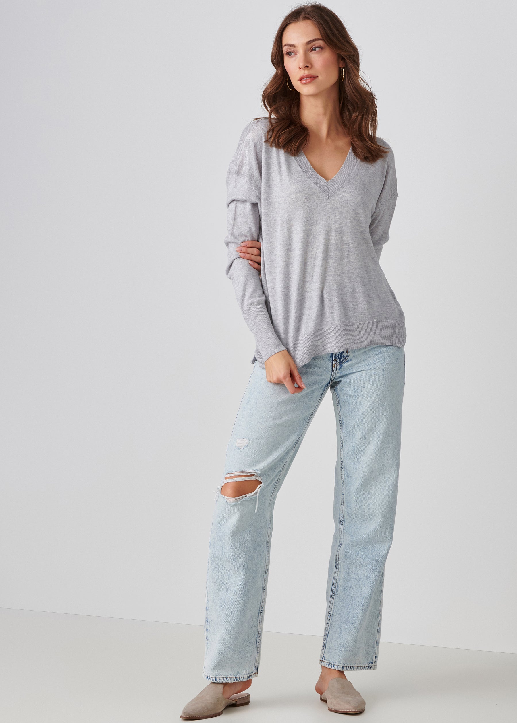 Cashmere Blend Relaxed V-Neck Sweater