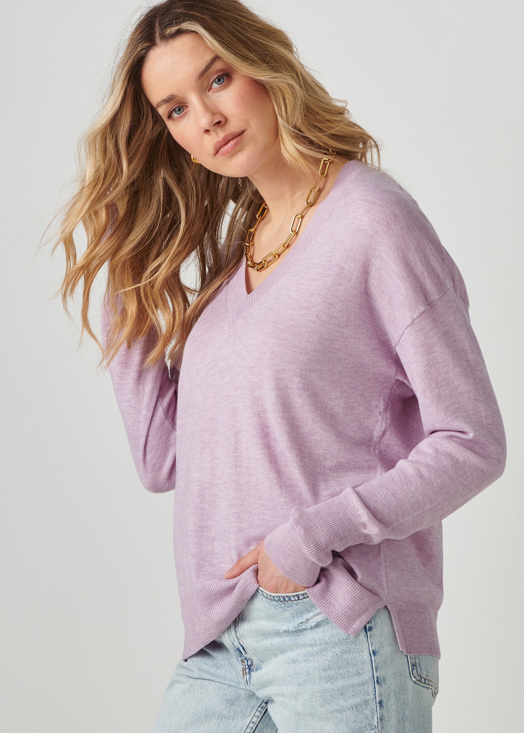 Cashmere Blend Relaxed V-Neck Sweater