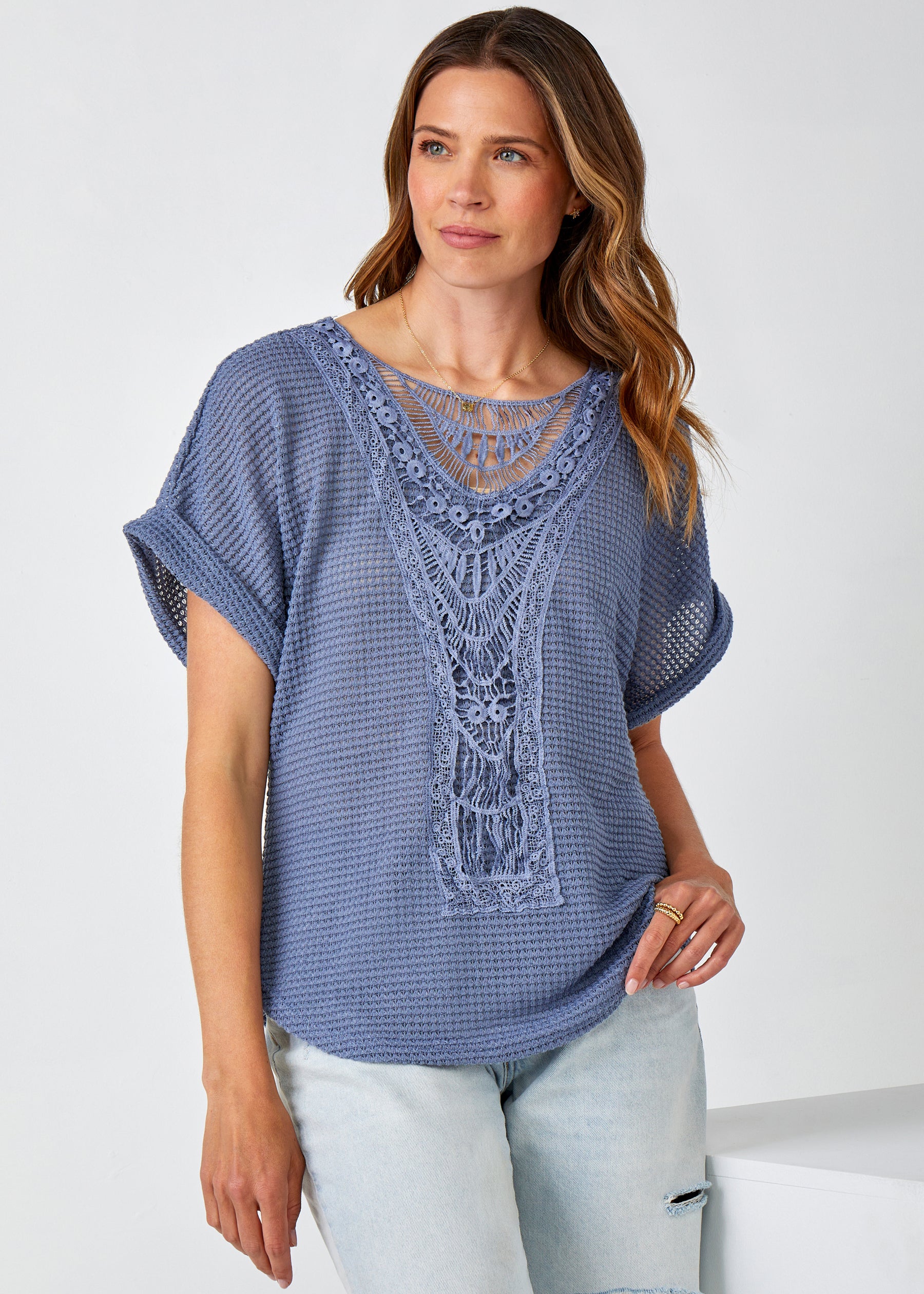 Lace Crew Short Sleeve Top