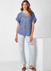 Lace Crew Short Sleeve Top