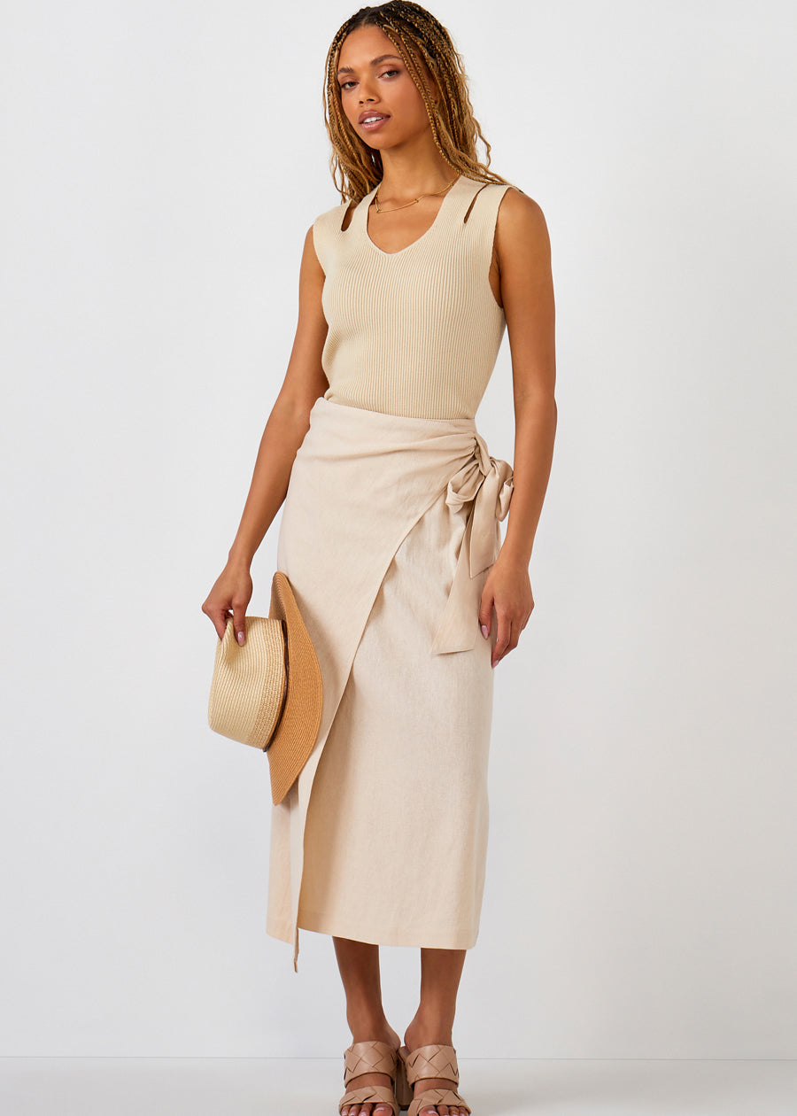 Linen Blend Wrap Skirt