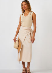 Linen Blend Wrap Skirt