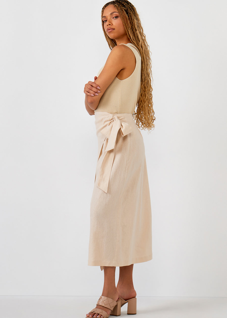 Linen Blend Wrap Skirt