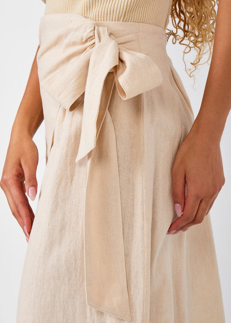 Linen Blend Wrap Skirt