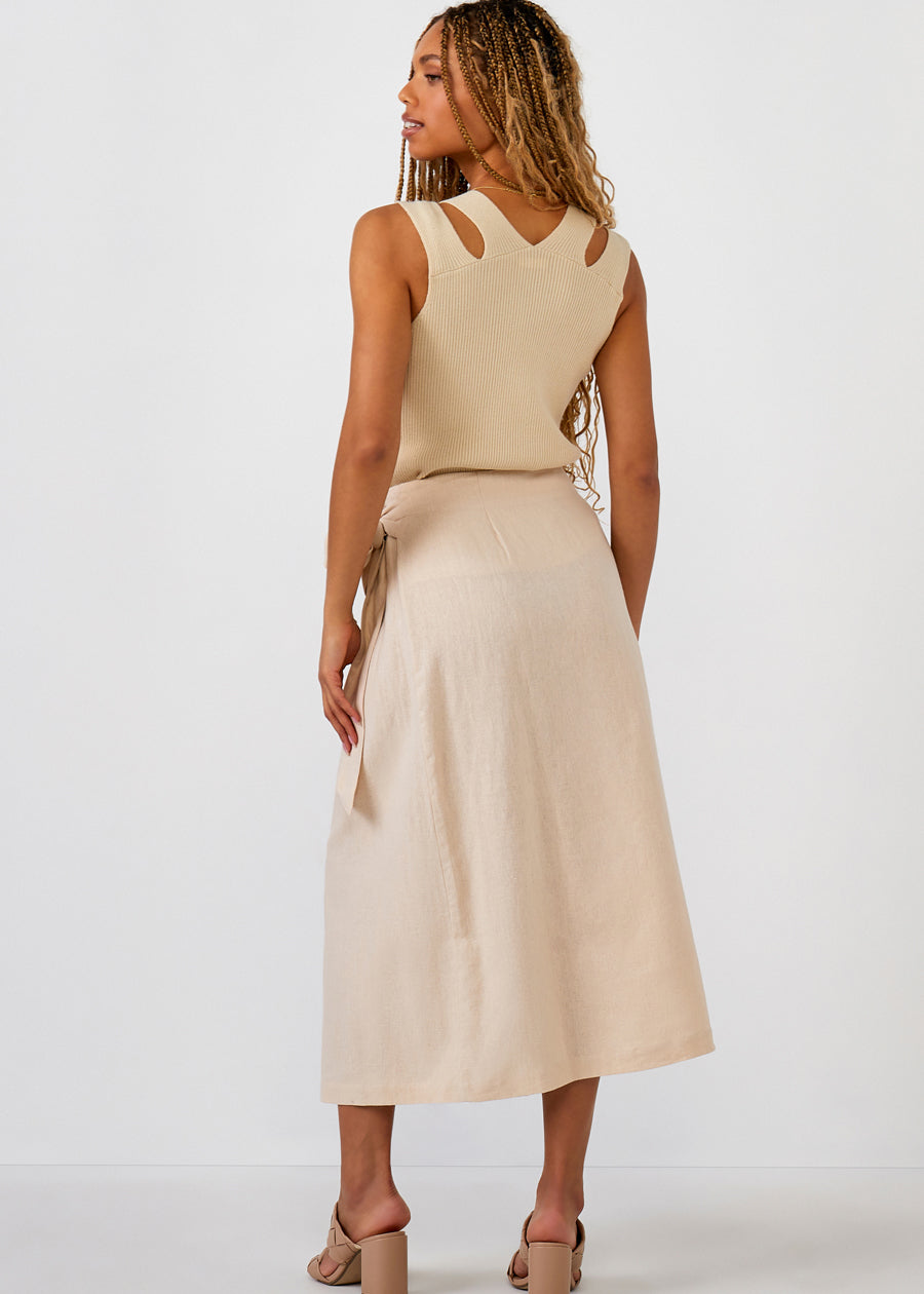 Linen Blend Wrap Skirt