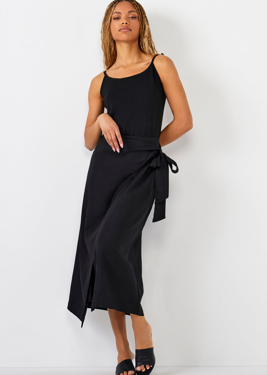 Linen Blend Wrap Skirt