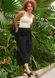Linen Blend Wrap Skirt