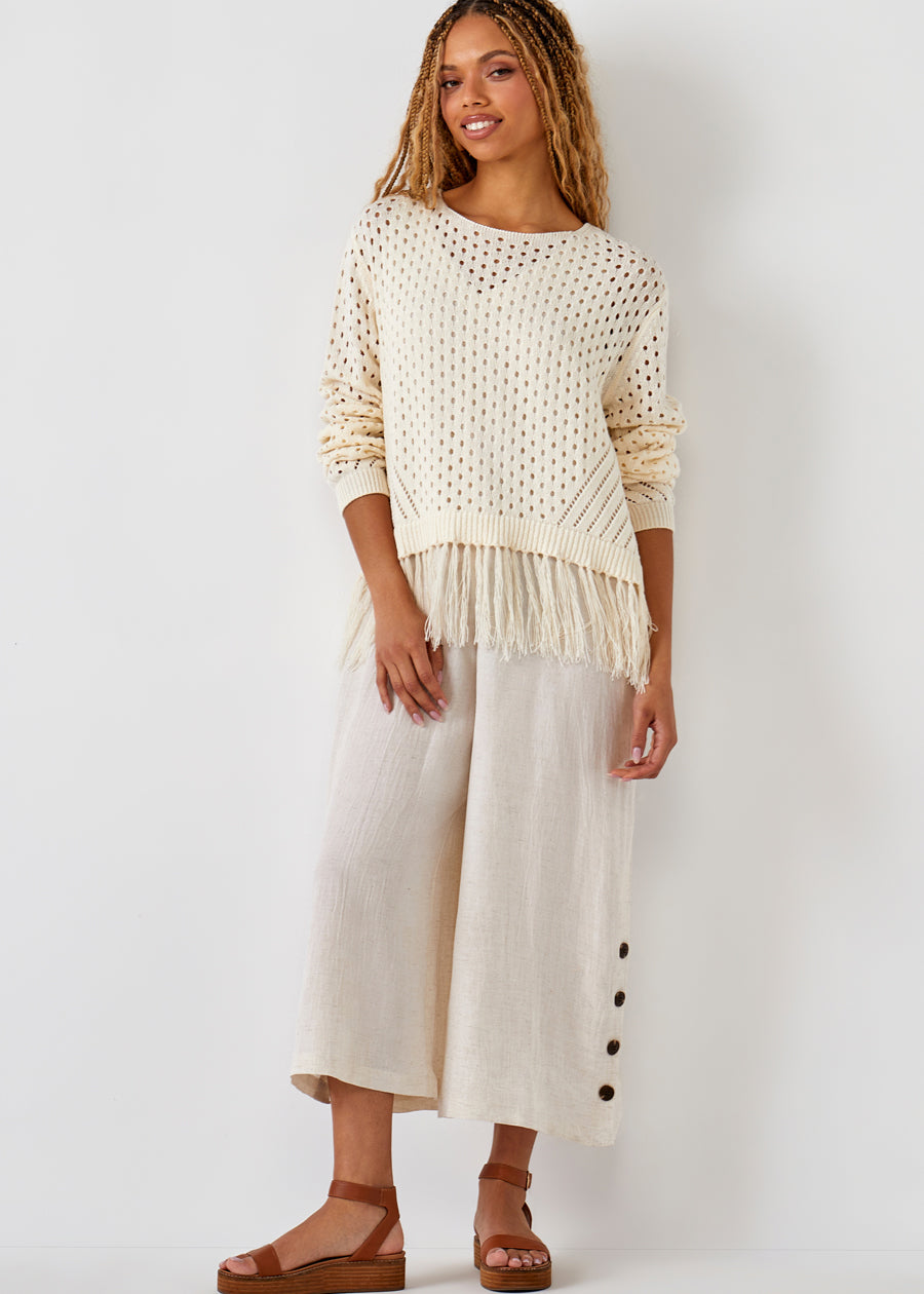 Cotton Blend Fringed Sweater