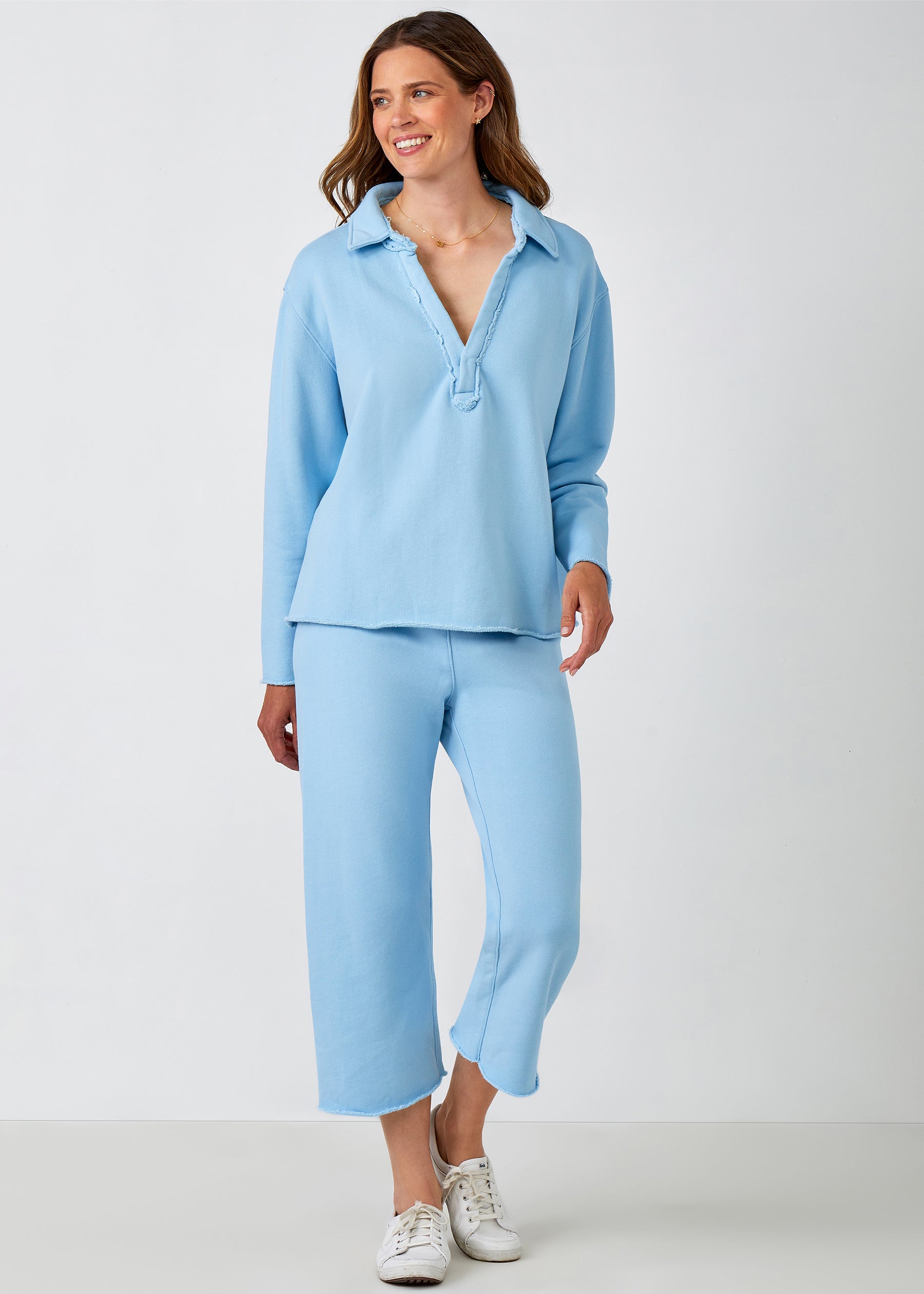 Cotton French Fleece Johnny Collar Shirt