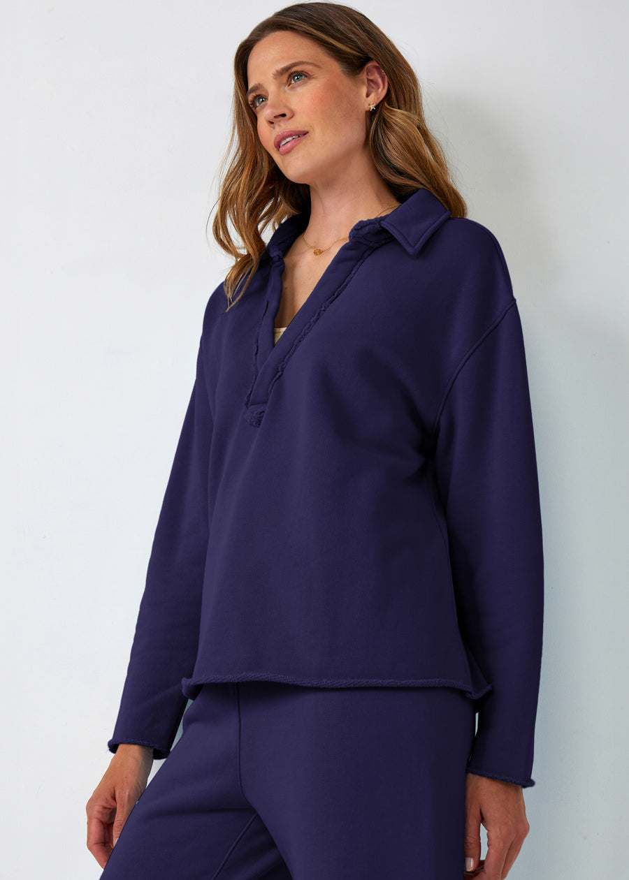 Cotton French Fleece Johnny Collar Shirt