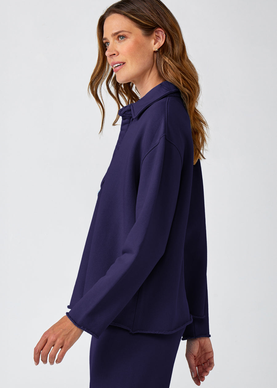 Cotton French Fleece Johnny Collar Shirt