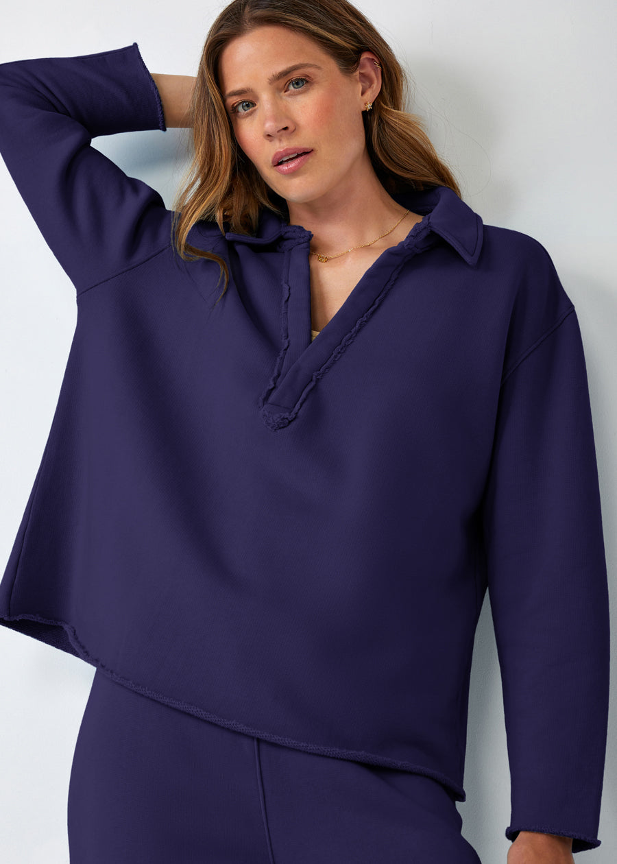 Cotton French Fleece Johnny Collar Shirt