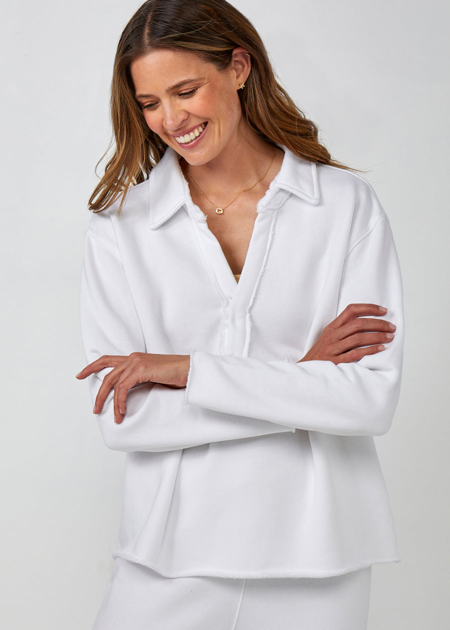 Cotton French Fleece Johnny Collar Shirt