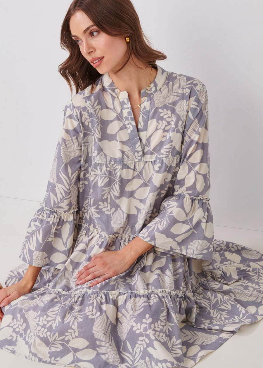 Cotton Split Crew Neck Print Dress