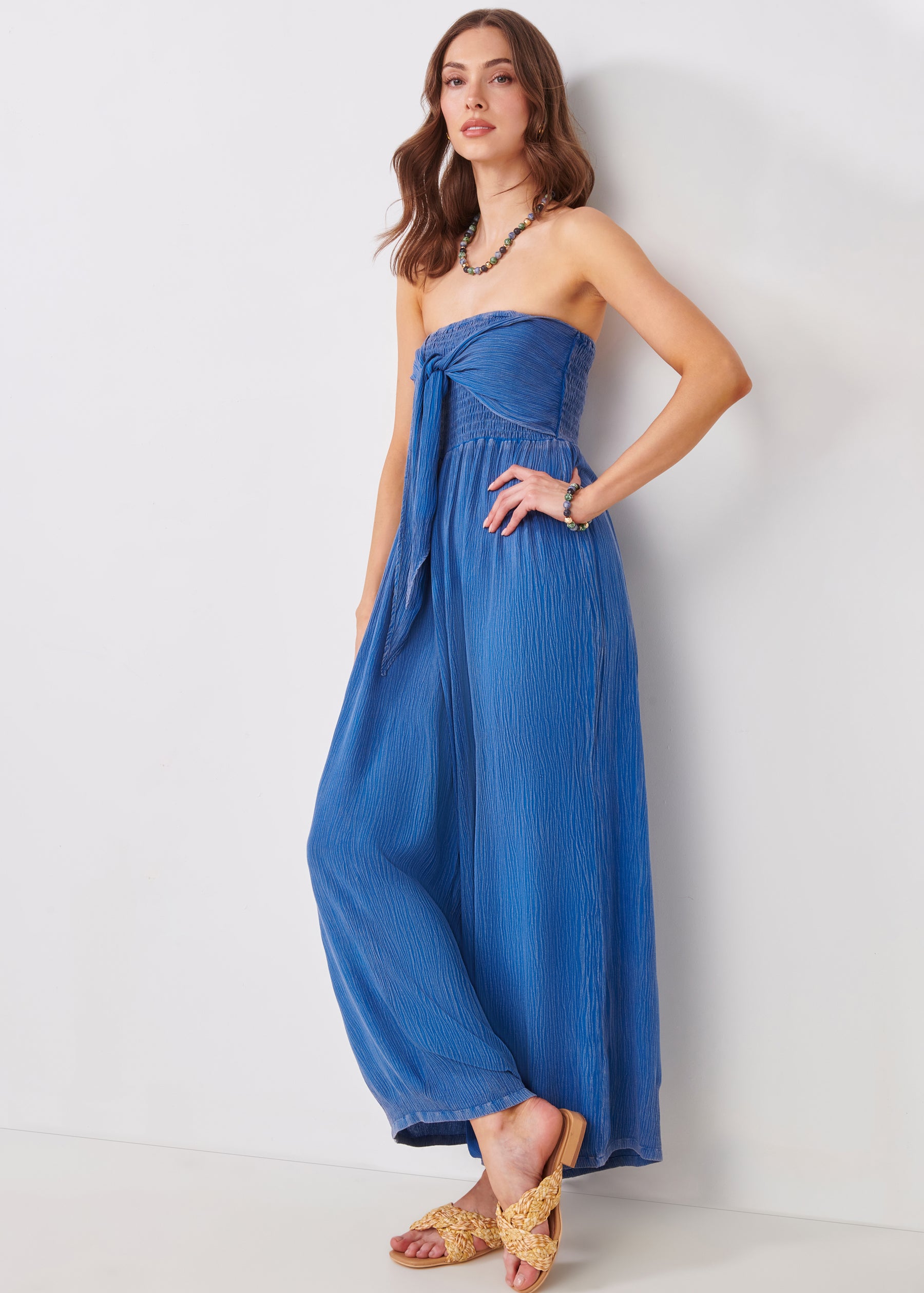 Crinkle Viscose Bandeau Jumpsuit