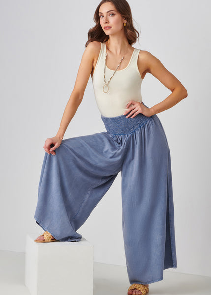 LE’RURE Flourish wide pants dress Blue Tropical Floral Wide Leg Pants
