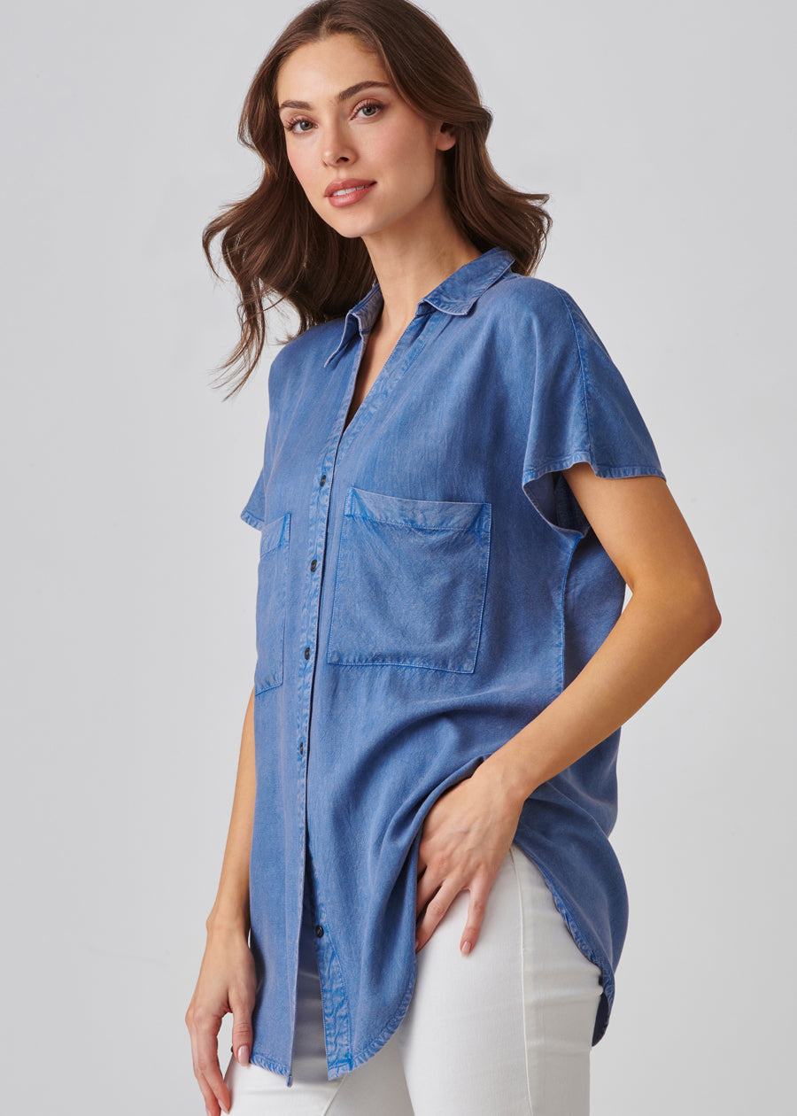 Relaxed Viscose V Neck Shirt