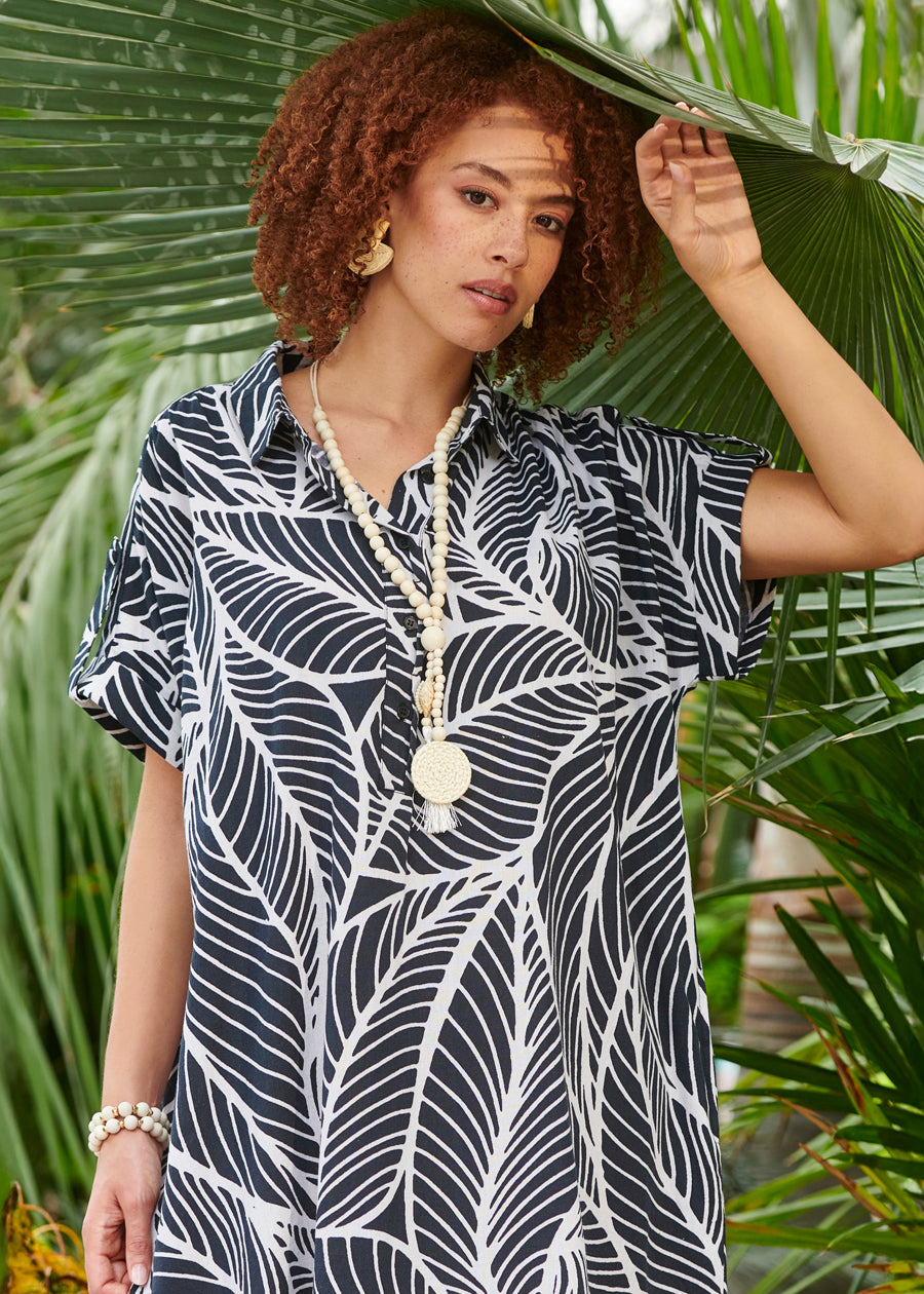 Printed Cotton Blend Shirtdress