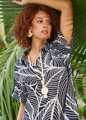 Printed Cotton Blend Shirtdress