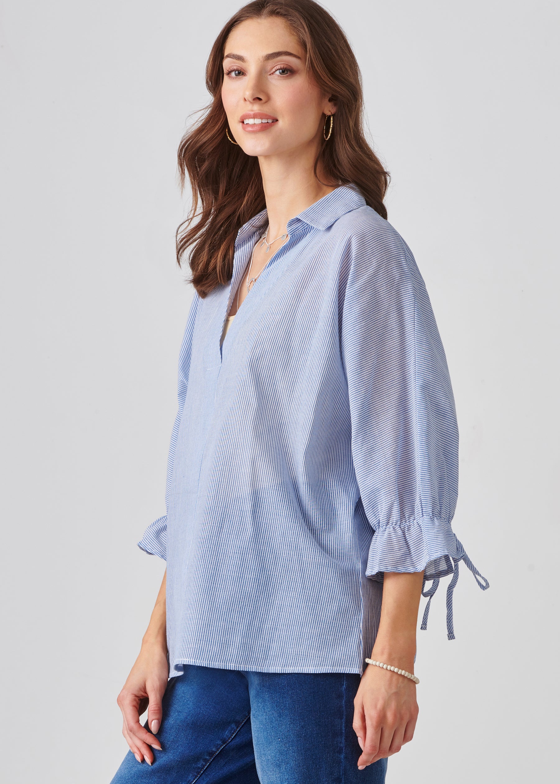 Cotton Pinstripe Tulip Back Shirt