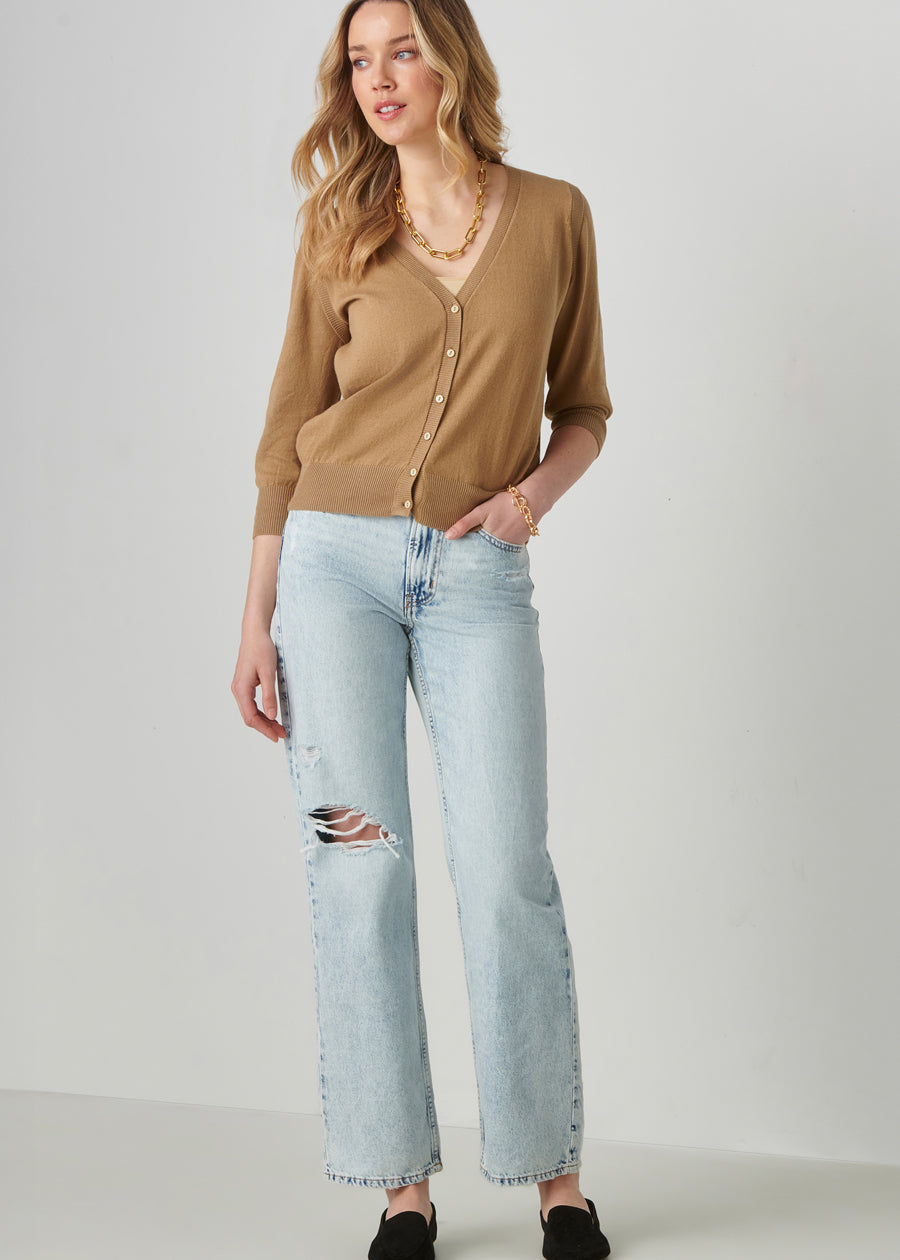V Neck Cotton Cardigan
